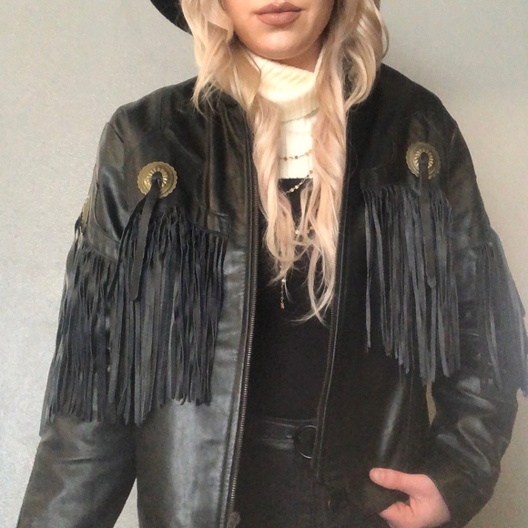 Vintage Pioneer Wear Western Fringe Leather Jacket - Picture 2 of 9